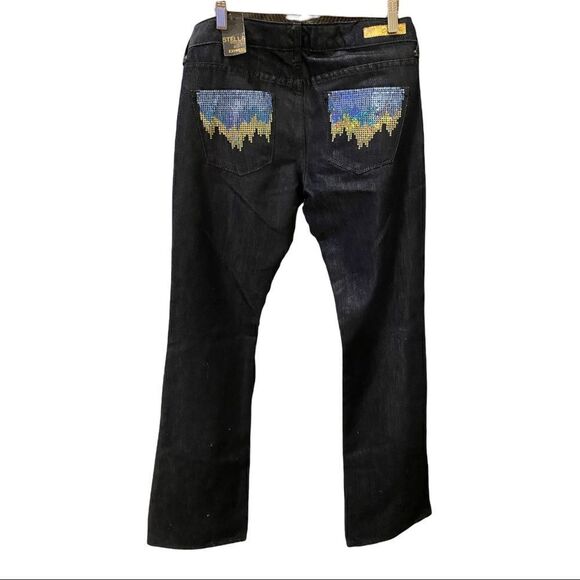 Express Women 4 Blue Stella Boot Leg Jeans Sequin Low Rise Denim Dark shimmery - Picture 3 of 16